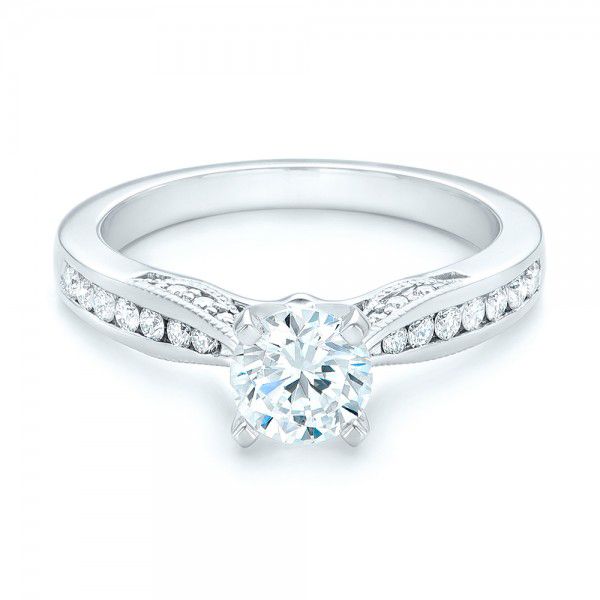 14k White Gold Custom Diamond Engagement Ring - Flat View -  102590