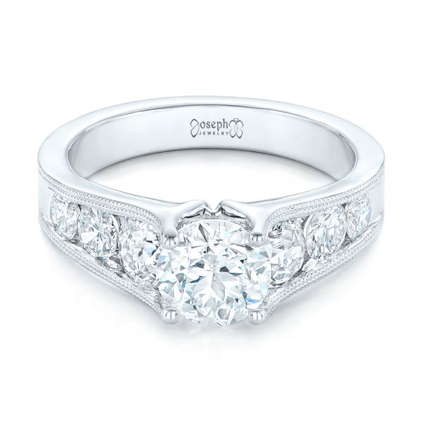 14k White Gold Custom Diamond Engagement Ring - Flat View -  102762
