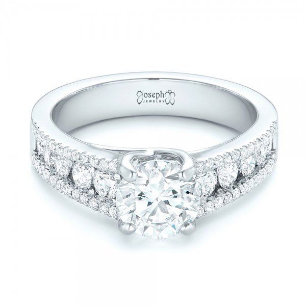 14k White Gold Custom Diamond Engagement Ring - Flat View -  102886
