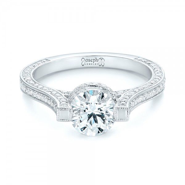 14k White Gold Custom Diamond Engagement Ring - Flat View -  103053