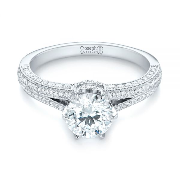 18k White Gold 18k White Gold Custom Diamond Engagement Ring - Flat View -  103428