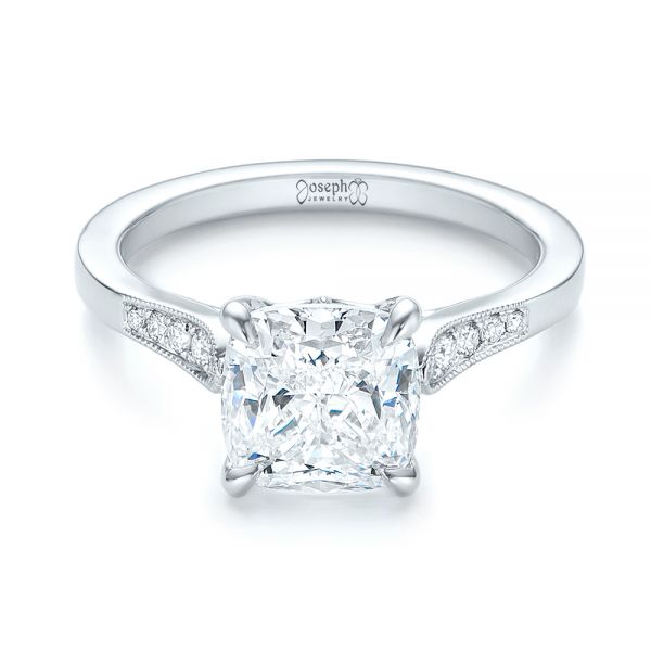 18k White Gold Custom Diamond Engagement Ring - Flat View -  103508