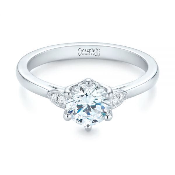 14k White Gold Custom Diamond Engagement Ring - Flat View -  104329