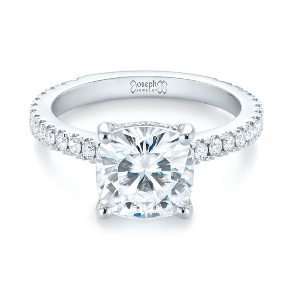 14k White Gold Custom Diamond Engagement Ring - Flat View -  104401
