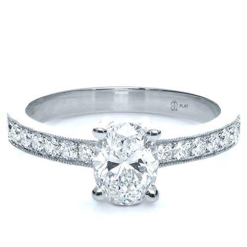 18k White Gold 18k White Gold Custom Diamond Engagement Ring - Flat View -  1107