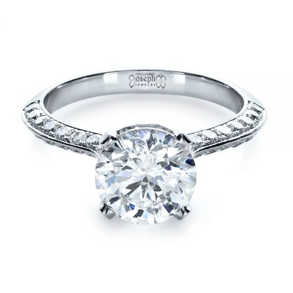 18k White Gold 18k White Gold Custom Diamond Engagement Ring - Flat View -  1164