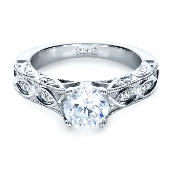 18k White Gold Custom Diamond Engagement Ring - Flat View -  1296