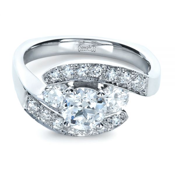 14k White Gold Custom Diamond Engagement Ring - Flat View -  1302