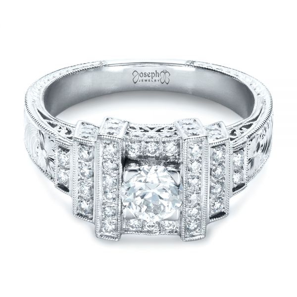 14k White Gold Custom Diamond Engagement Ring - Flat View -  1346