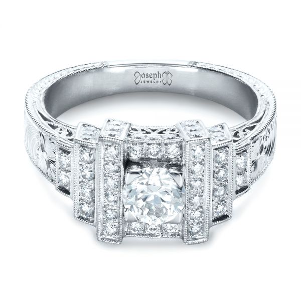 14k White Gold Custom Diamond Engagement Ring - Flat View - 1346