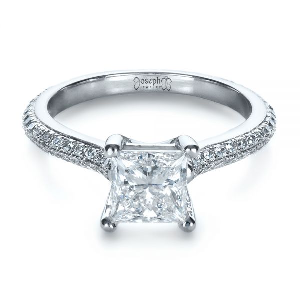 14k White Gold 14k White Gold Custom Diamond Engagement Ring - Flat View -  1402