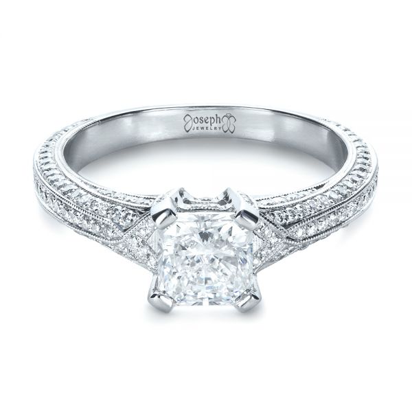 18k White Gold Custom Diamond Engagement Ring - Flat View -  1410