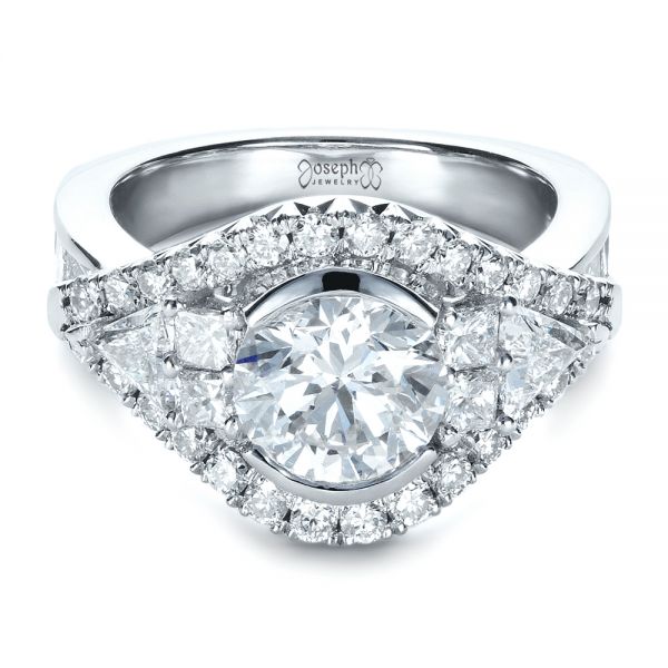 18k White Gold 18k White Gold Custom Diamond Engagement Ring - Flat View -  1414
