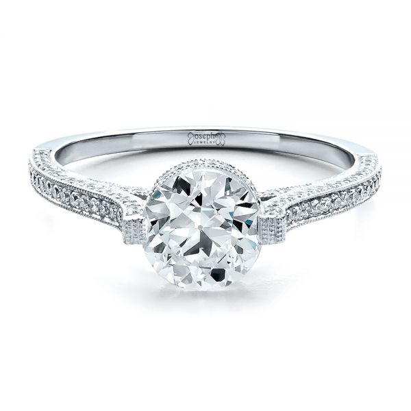 14k White Gold 14k White Gold Custom Diamond Engagement Ring - Flat View -  1443