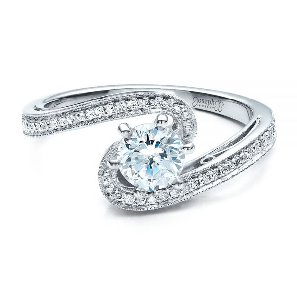 14k White Gold 14k White Gold Custom Diamond Engagement Ring - Flat View -  1449