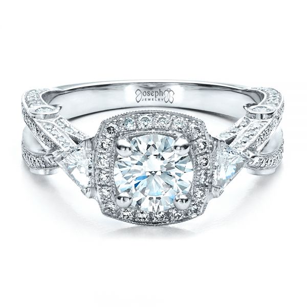  Platinum Custom Diamond Engagement Ring - Flat View -  1451