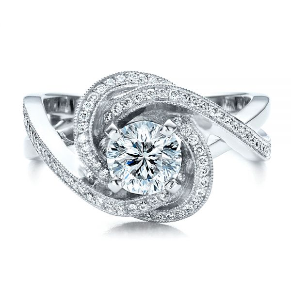 14k White Gold Custom Diamond Engagement Ring - Flat View -  1476