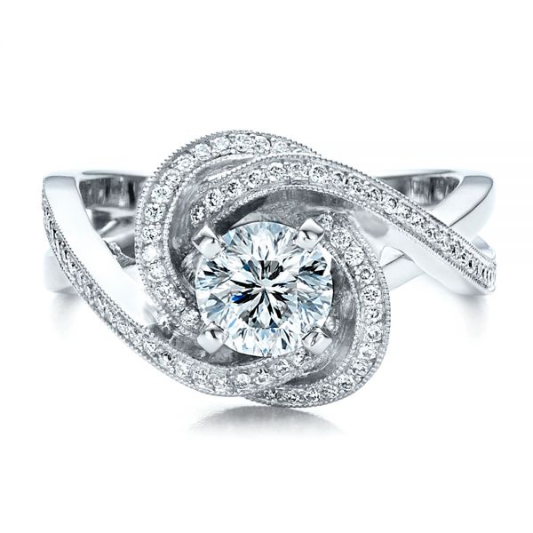 14k White Gold Custom Diamond Engagement Ring - Flat View - 1476