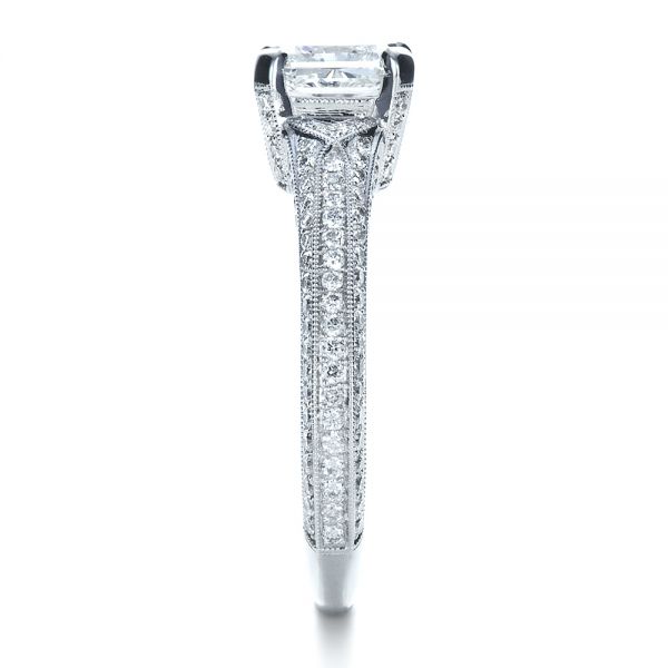 18k White Gold Custom Diamond Engagement Ring - Side View -  1410