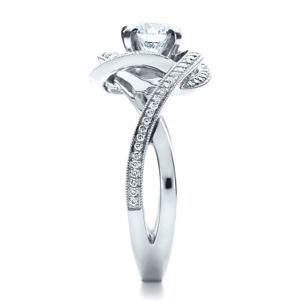 14k White Gold Custom Diamond Engagement Ring - Side View -  1476