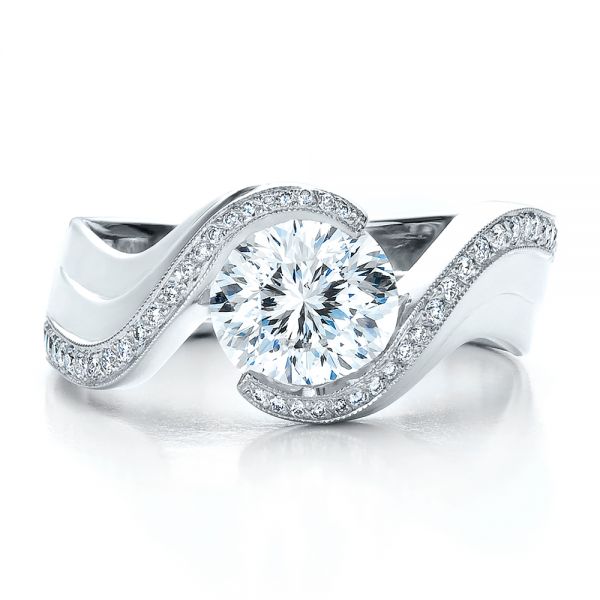 18k White Gold 18k White Gold Custom Diamond Engagement Ring - Top View -  100069