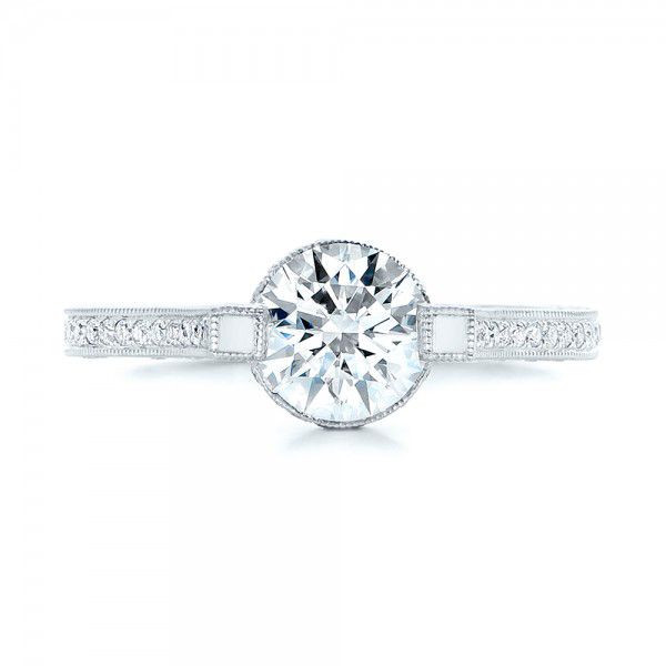 14k White Gold Custom Diamond Engagement Ring - Top View -  103053