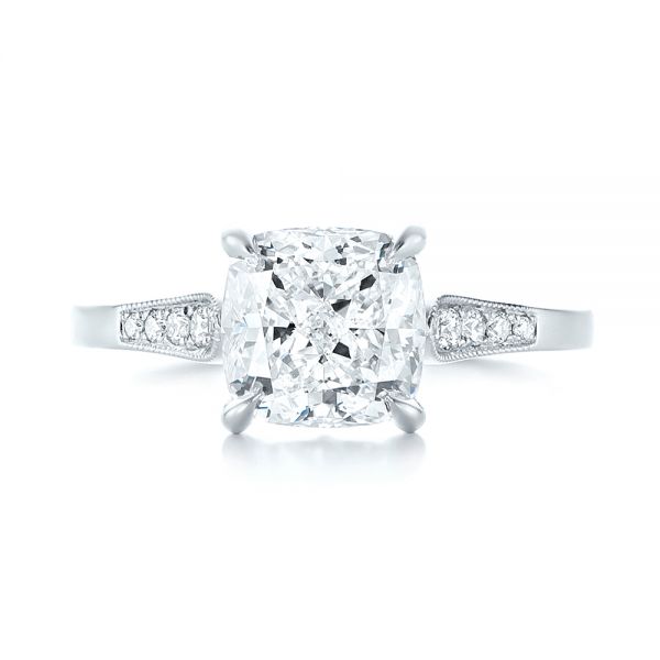 18k White Gold Custom Diamond Engagement Ring - Top View -  103508