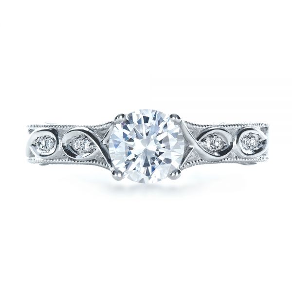18k White Gold Custom Diamond Engagement Ring - Top View -  1296