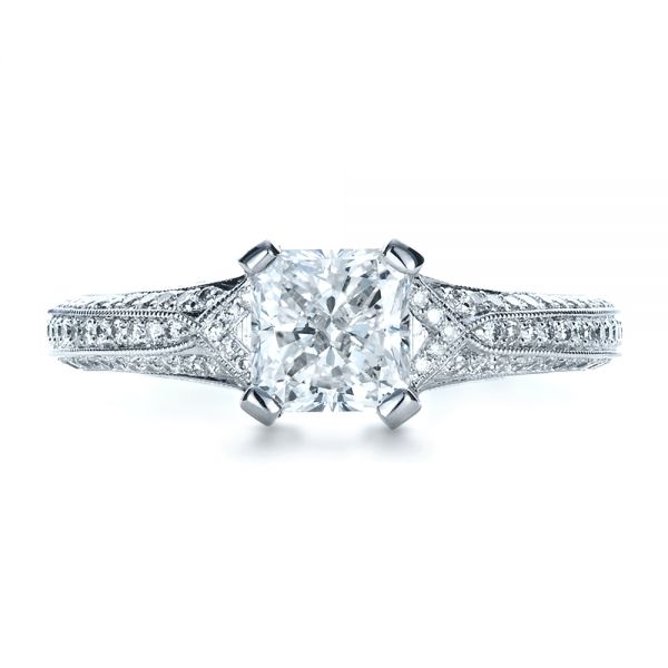 18k White Gold Custom Diamond Engagement Ring - Top View -  1410