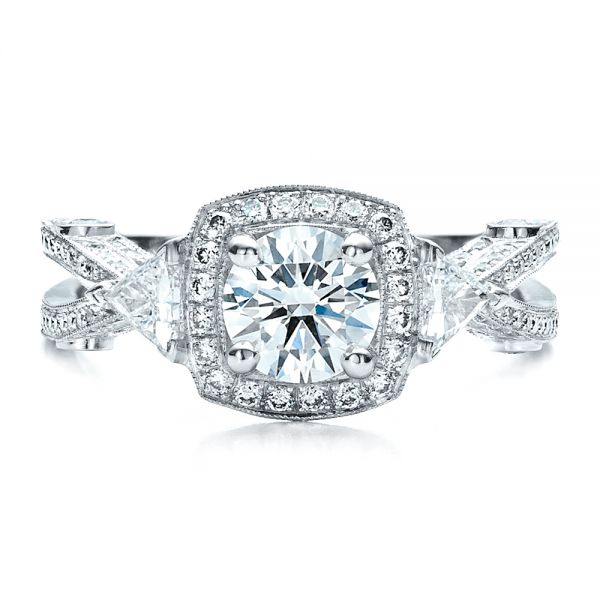 18k White Gold 18k White Gold Custom Diamond Engagement Ring - Top View -  1451