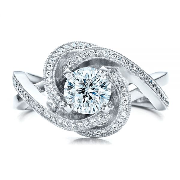 14k White Gold Custom Diamond Engagement Ring - Top View -  1476