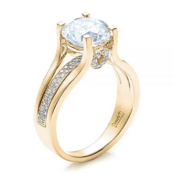 18k Yellow Gold 18k Yellow Gold Custom Diamond Engagement Ring - Three-Quarter View -  100035