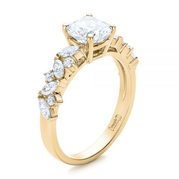 18k Yellow Gold 18k Yellow Gold Custom Diamond Engagement Ring - Three-Quarter View -  102092