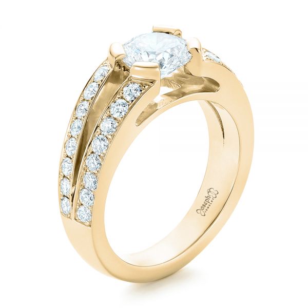 18k Yellow Gold 18k Yellow Gold Custom Diamond Engagement Ring - Three-Quarter View -  102307