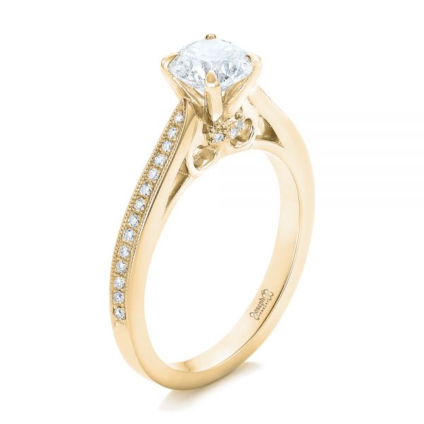 18k Yellow Gold 18k Yellow Gold Custom Diamond Engagement Ring - Three-Quarter View -  102363
