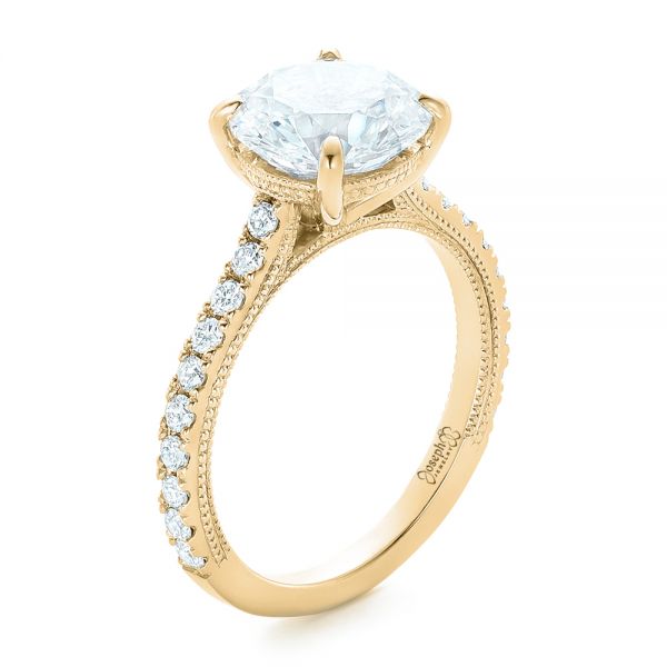 18k Yellow Gold 18k Yellow Gold Custom Diamond Engagement Ring - Three-Quarter View -  102402