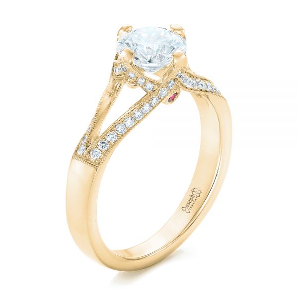 18k Yellow Gold 18k Yellow Gold Custom Diamond Engagement Ring - Three-Quarter View -  102405