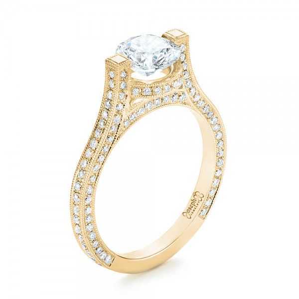 18k Yellow Gold 18k Yellow Gold Custom Diamond Engagement Ring - Three-Quarter View -  103053