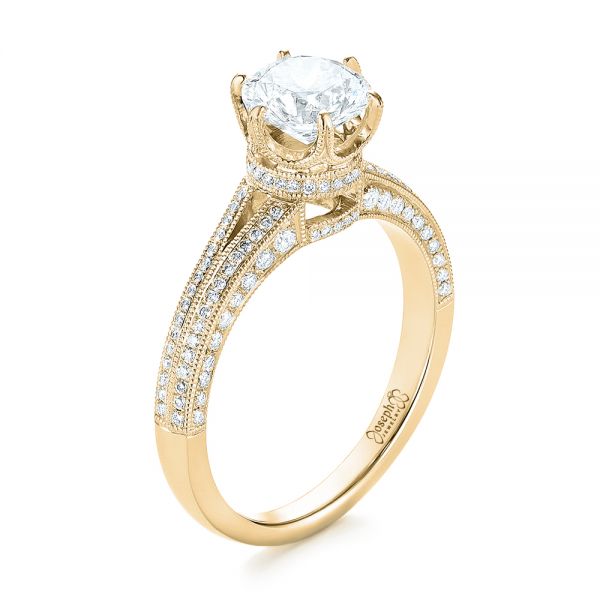 18k Yellow Gold 18k Yellow Gold Custom Diamond Engagement Ring - Three-Quarter View -  103428