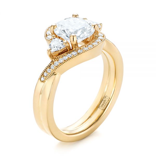 14k Yellow Gold Custom Diamond Engagement Ring - Three-Quarter View -  104262