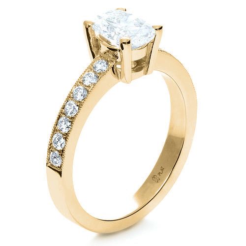 18k Yellow Gold 18k Yellow Gold Custom Diamond Engagement Ring - Three-Quarter View -  1107