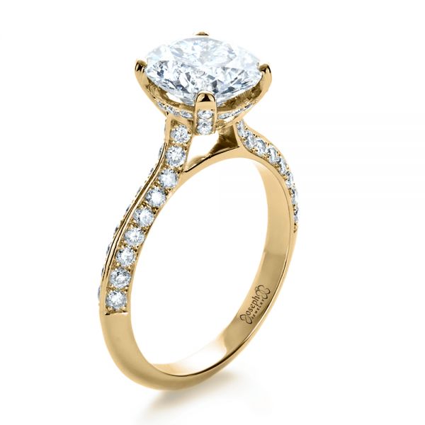 18k Yellow Gold 18k Yellow Gold Custom Diamond Engagement Ring - Three-Quarter View -  1164