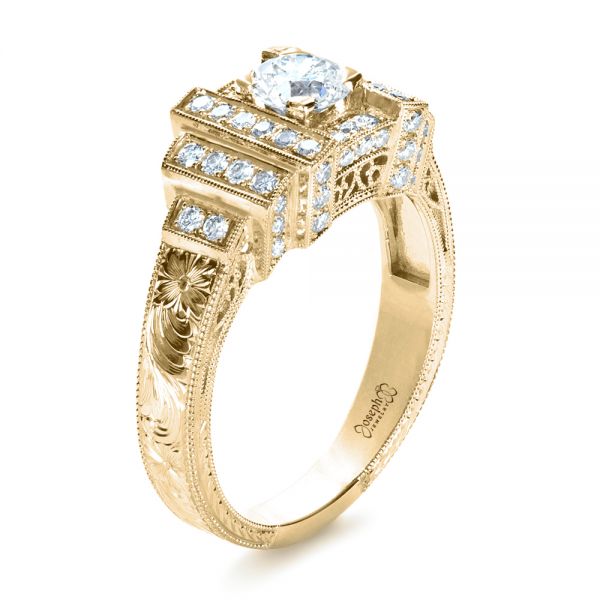 18k Yellow Gold 18k Yellow Gold Custom Diamond Engagement Ring - Three-Quarter View -  1346