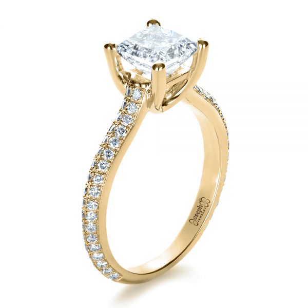 18k Yellow Gold 18k Yellow Gold Custom Diamond Engagement Ring - Three-Quarter View -  1402