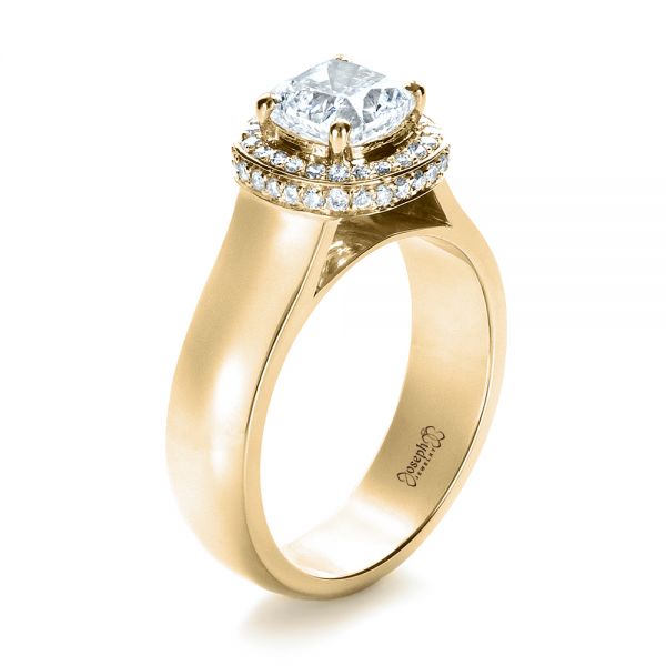 18k Yellow Gold 18k Yellow Gold Custom Diamond Engagement Ring - Three-Quarter View -  1408