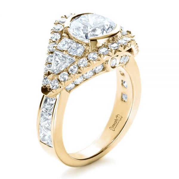 18k Yellow Gold 18k Yellow Gold Custom Diamond Engagement Ring - Three-Quarter View -  1414