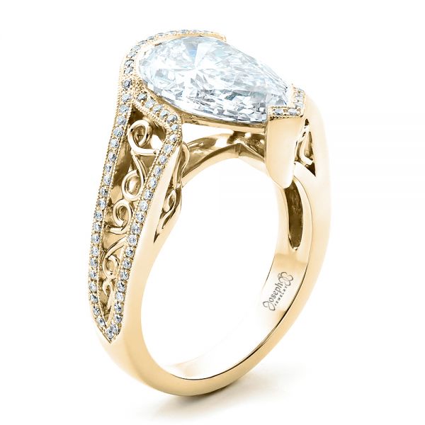 18k Yellow Gold 18k Yellow Gold Custom Diamond Engagement Ring - Three-Quarter View -  1442