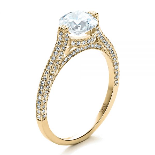 18k Yellow Gold 18k Yellow Gold Custom Diamond Engagement Ring - Three-Quarter View -  1443