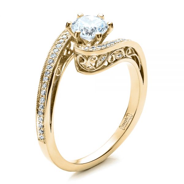 18k Yellow Gold 18k Yellow Gold Custom Diamond Engagement Ring - Three-Quarter View -  1449