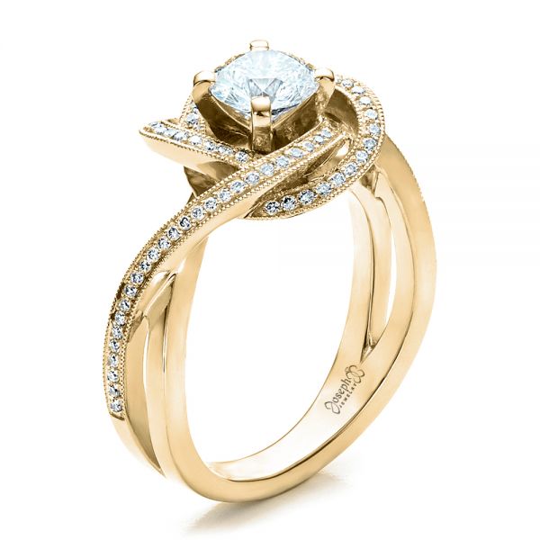 18k Yellow Gold 18k Yellow Gold Custom Diamond Engagement Ring - Three-Quarter View -  1476
